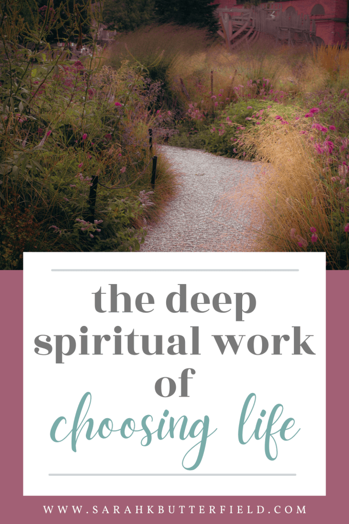 The deep spiritual work of choosing life - shows a path with flowers
